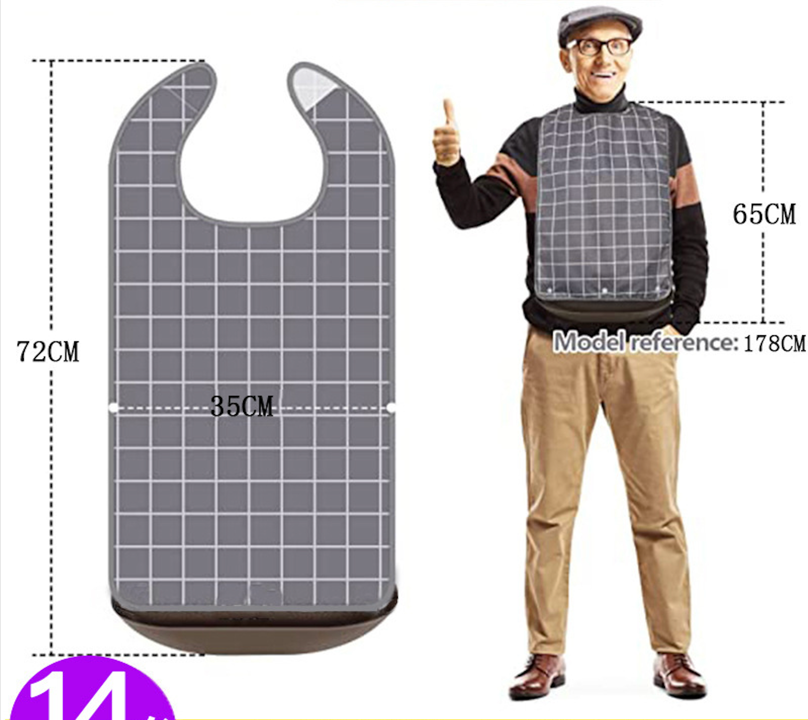 Plaid Adult Bib with Removable Crumb Catcher Bowl (5 Colorways)